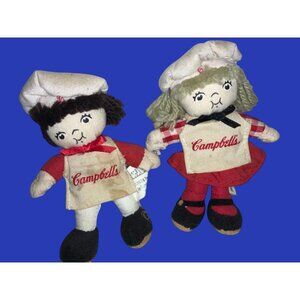 Collectable Campbell's Soup Kids Plush Girl & Boy Chef 4” Stuffed Dolls Vintage